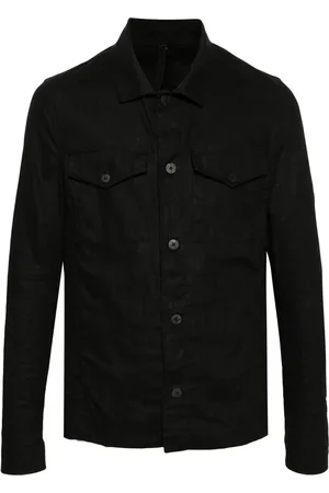 POÈME BOHÉMIEN Classic-collar linen shirt jacket