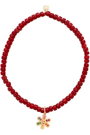 Sydney Evan 14kt yellow Daisy Happy Face-charm heishi bracelet