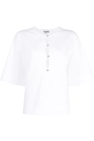 Ganni Cut-out poplin blouse