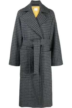 ..,MERCI Belted checked felted coat