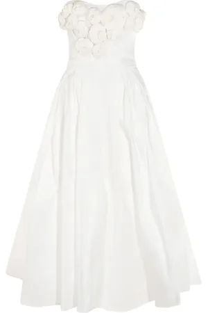 Elisabetta Franchi Rose-appliqué gabardine midi dress