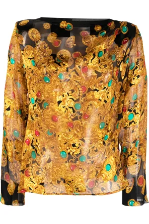 Saint Laurent 1980s jewellery print silk blouse