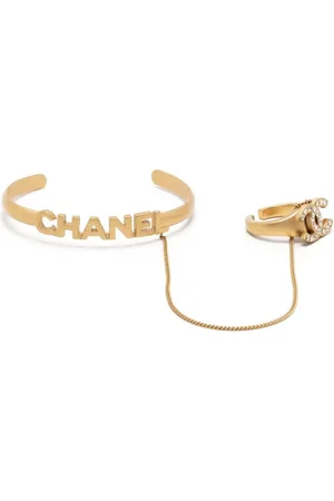 CHANEL 2001 CC rhinestone-embellished ring bangle bracelet