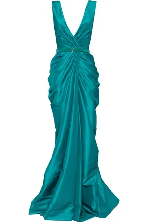 Saiid Kobeisy Draped-detail belted taffeta dress