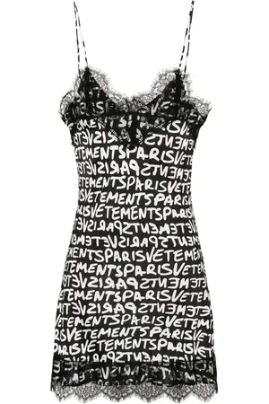 Vetements Lace-detail logo-print dress