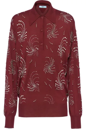 Prada Crystal-embellished cashmere polo shirt