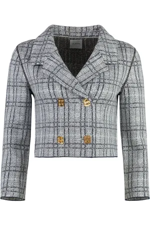 ST. JOHN Check-patterned double-breasted jacket
