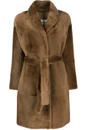 YVES SALOMON Shearling belted single-breasted coat