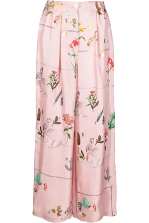 Lanvin Foliage-print silk palazzo trousers