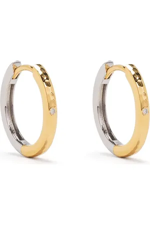Dower and Hall 9kt yellow and silver medium reversible diamond huggie hoops