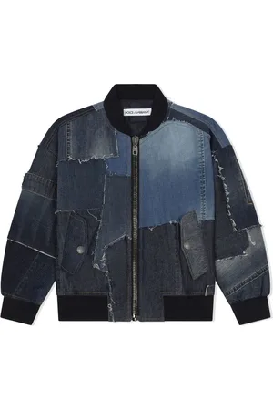 Dolce & Gabbana Denim patchwork logo plaque bomber jacket
