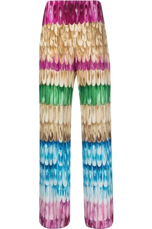 VALENTINO GARAVANI Feather-print wide-leg trousers