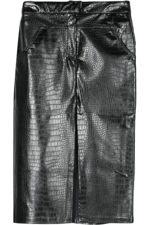 LANEUS Croc-embossed midi skirt