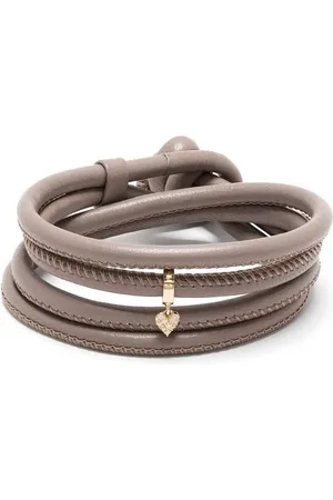 Mizuki 14kt yellow diamond heart charm leather bracelet