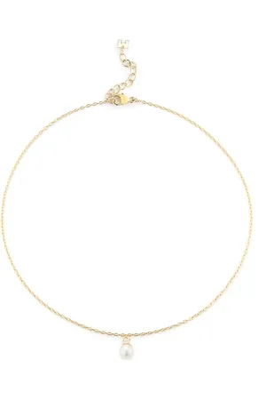 Mateo 14kt yellow single pearl drop chain anklet