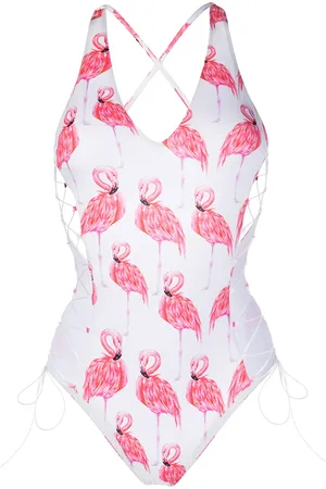 Noire Swimwear Flamingo print lace-up one-piece