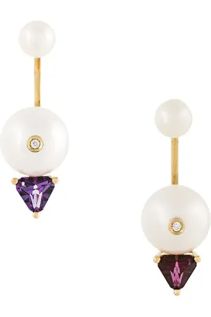 DELFINA DELETTREZ 18kt gold Trillion diamond, pearl and topaz earrings