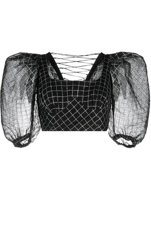 ANOUKI Checked puff-sleeve blouse