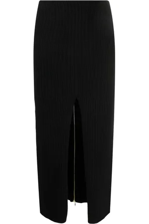 Patou Front-slit ribbed-knit midi skirt