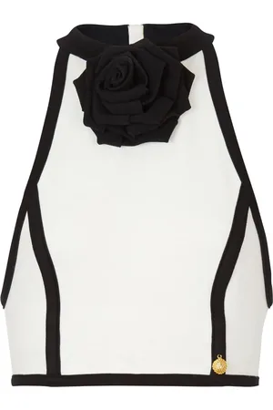 Balmain Rose-appliqu?? halterneck top