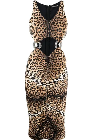 Roberto Cavalli Leopard-print cut-out midi dress