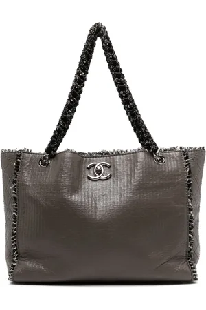 CHANEL 2009 Rare Limited Edition Taupe Beige Tweed Work Tote Bag