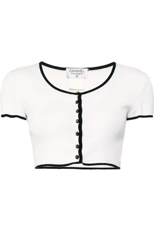 CHANEL 1990s cropped cotton knitted top