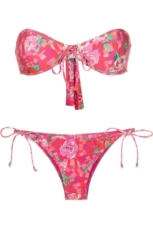 AMIR SLAMA Geometric floral-print strapless bikini