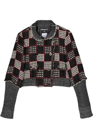 CHANEL 2007 checked frayed-trim jacket
