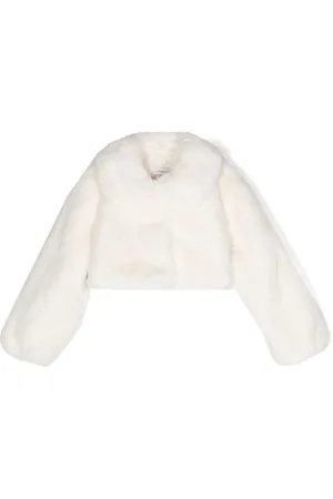 MONNALISA Spread-collar cropped faux-fur jacket