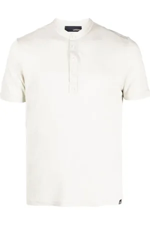 LARDINI Logo-tag linen polo shirt