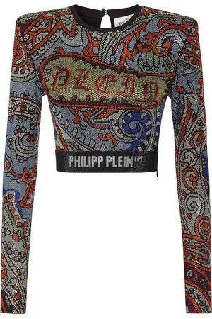 Philipp Plein Paisley rhinestone-embellished crop top