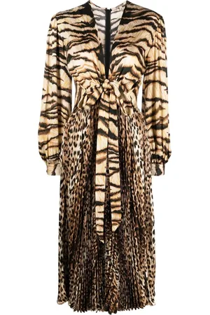 Roberto Cavalli Animal-print knot-font midi dress