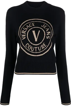 VERSACE Logo-intarsia cotton jumper