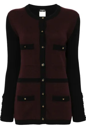 CHANEL 1995 bicolour round neck cashmere cardigan