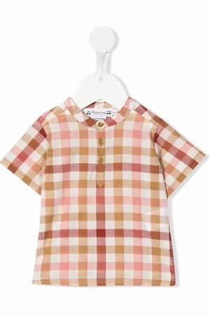 BONPOINT Gingham-print short-sleeved shirt