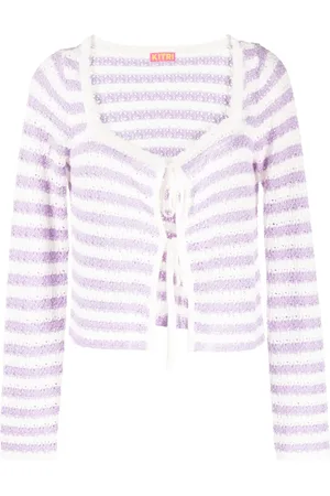 KITRI Dionne striped crochet-knit cardigan