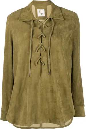 Paula Spread-collar leather blouse