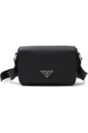 Prada Saffiano enamel triangle logo flap shoulder bag