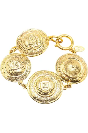 CHANEL 1970-1980 Plated CC Medallion Link Bracelet costume bracelet