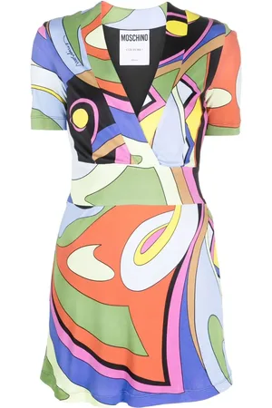 Moschino Geometric-print v-neck fitted dress