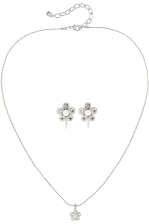 Nina Ricci 1980s crystal-embellished floral necklace earring set