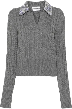 Des Phemmes Floral appliqu?? cable knit top