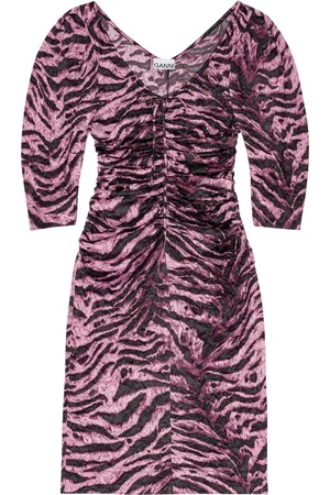 Ganni Tiger-print crinkled midi dress