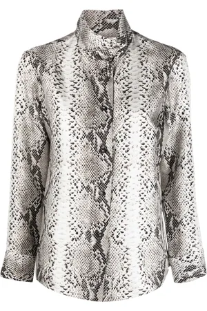 ALBERTO BIANI Snakeskin-print high-neck silk shirt