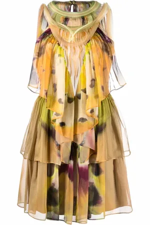 Alberta Ferretti Abstract-print silk tiered dress