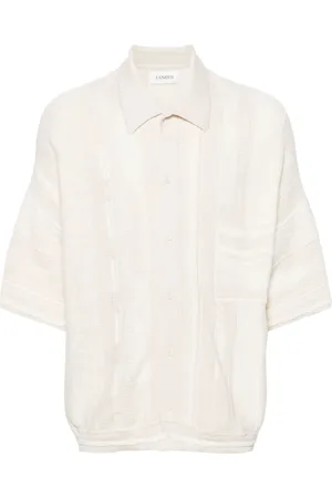 LANEUS Jacquard cotton polo cardigan