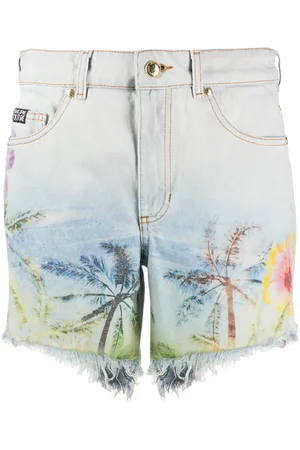 VERSACE Palm-print denim shorts