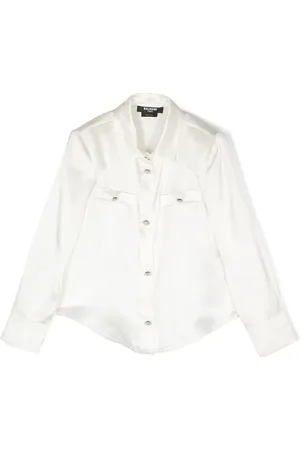 Balmain Button-embellishment silk satin shirt