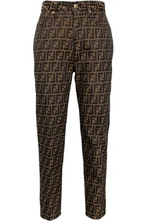 Fendi Zucca-jacquard slim-fit cropped trousers